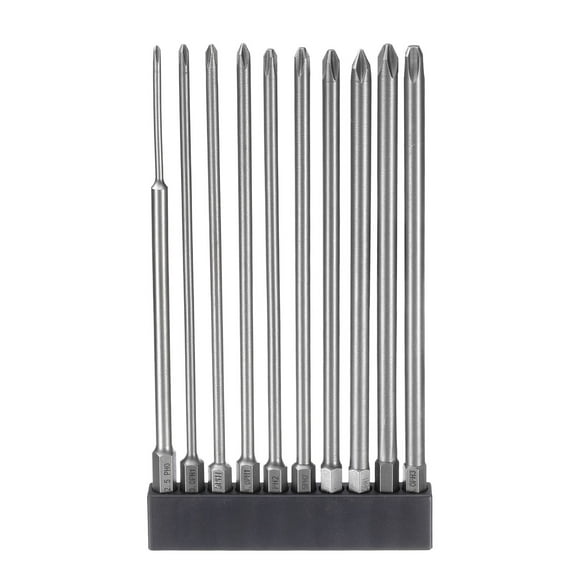 Unique Bargains 10 Pieces Phillips Screwdriver Bit Set PH0-PH3 1/4" Hex Shank 6" Long Magnetic S2 Steel Screw Driver Bit