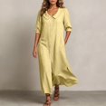 thumbnail image 2 of Womens Collar Puff Short Sleeve Midi Dress Front Button Down Loose Flowy Casual Shirt Dress, 2 of 3