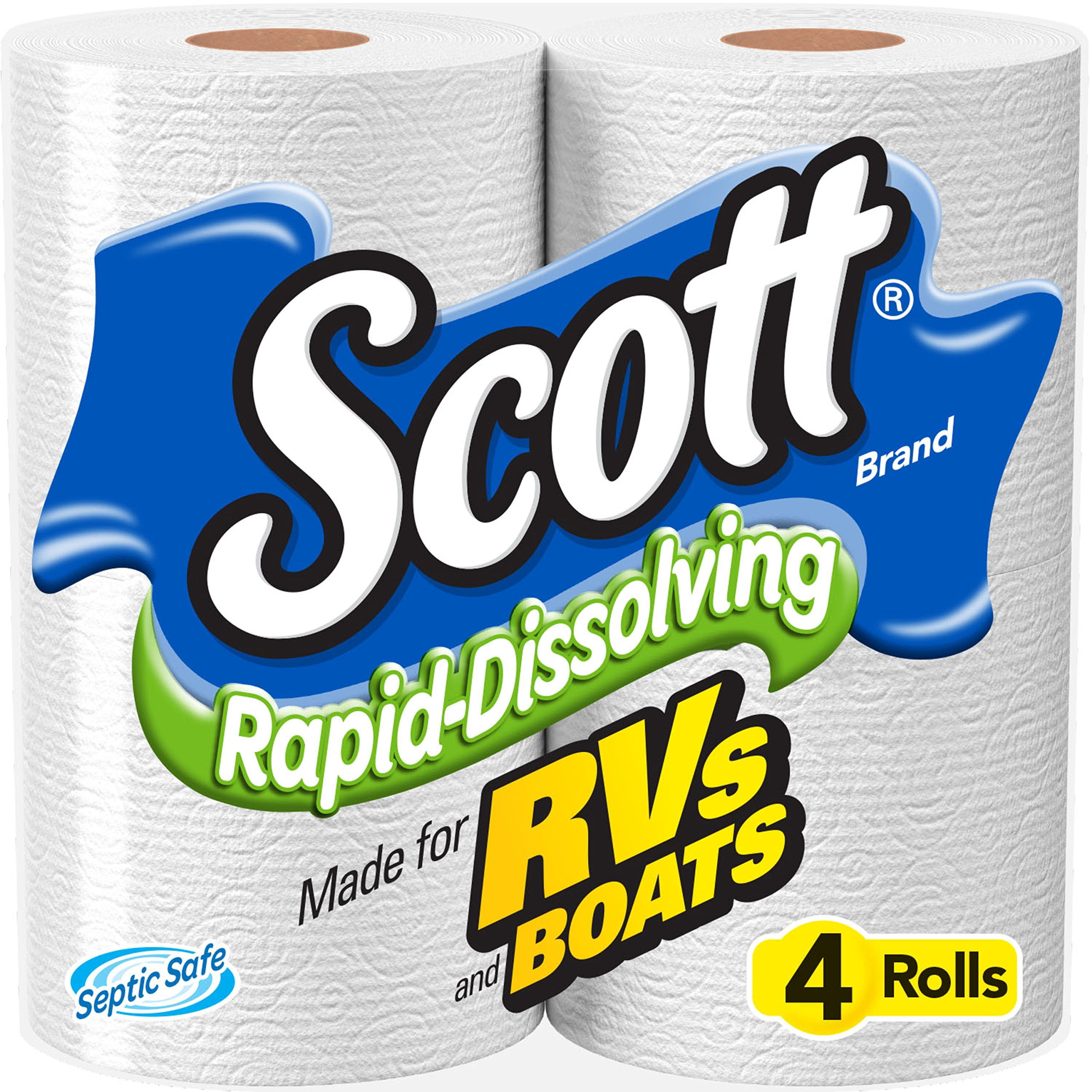 Rapid Dissolving Toilet Paper for RV Boat Camping, Septic Safe Bath Tissue, 4 Pack X 12 Rolls, Soft Absorbent Unscented, White