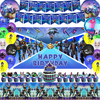 Fort-nite Party Supplies, 63 Pcs Video Game Birthday Decorations for Game Fans with Birthday Banners, Backdrop Cloth, Foil Balloons, Bright Balloons, Cake Topper, Cupcake Toppers and Tablecloth