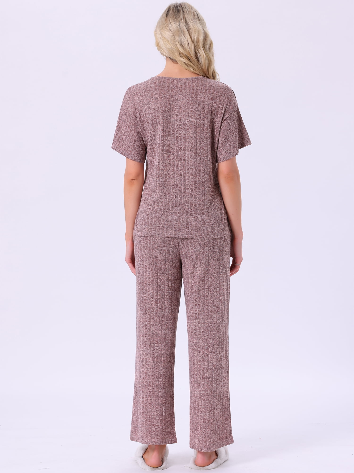 DARING DIVA Pajama Set Ribbed Knit Top Drawstring Pants 2 Pieces Outfit L Purple