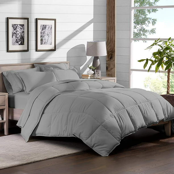 7 Piece Bed In A Bag King Comforter Set Light Grey Sheet Set Light Grey Walmart Com Walmart Com