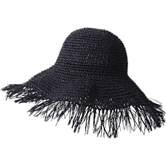 Kukuzhu Womens Sun Hats Frayed Edge Straw Hat Summer Beach Hats Foldable Floppy Cap Wide Brim Bucket Hat