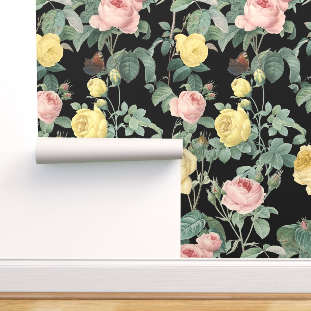 Removable Water-Activated Wallpaper Roses Victorian Vintage Retro Flower Birds 