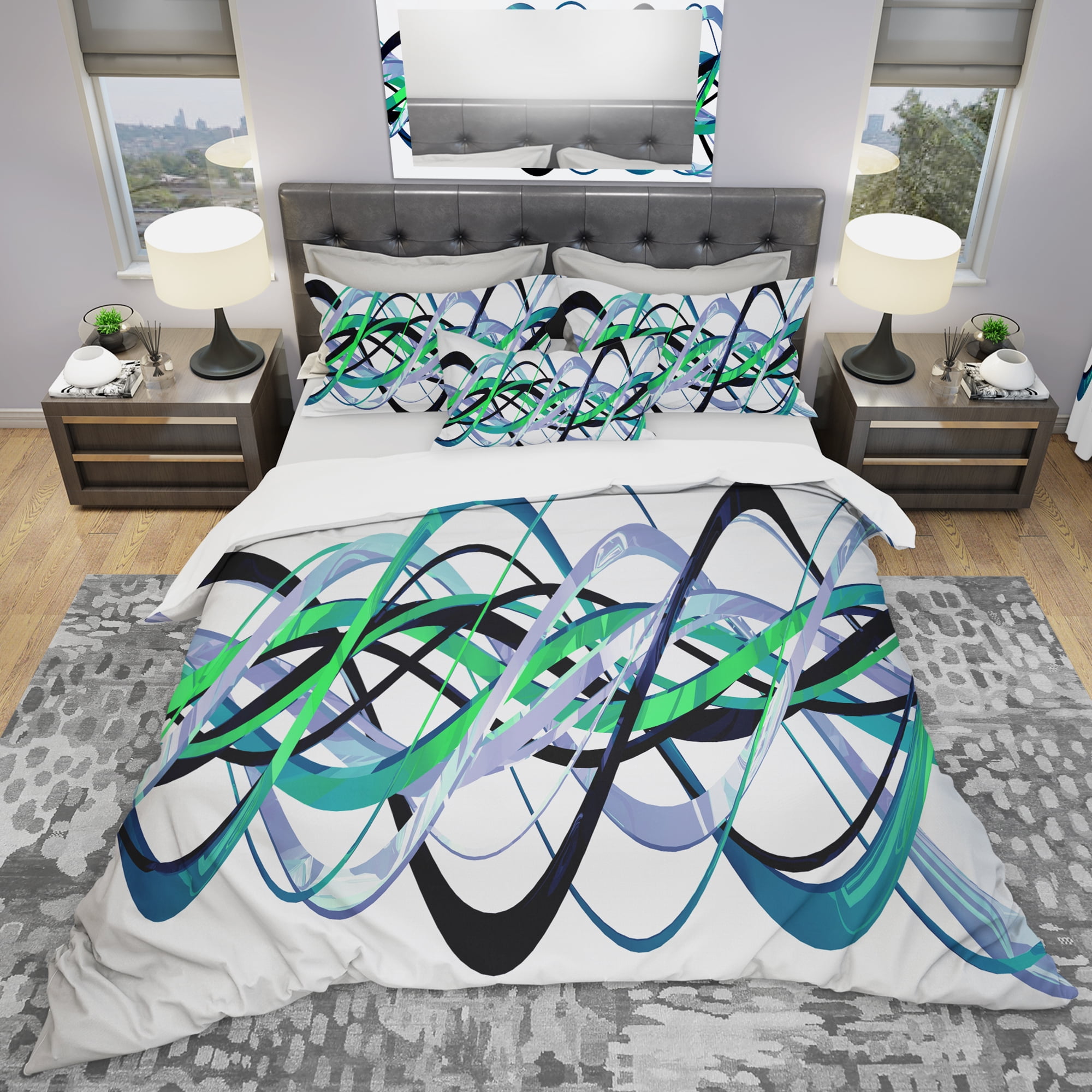 Designart 'Green and Silver Helix' Modern & Contemporary Duvet Cover Set