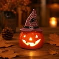 thumbnail image 5 of Clearance! Halloween Witch Hat Ceramic Light Up Pumpkin Figurine LED Night Light Candle Style Glowing Pumpkin Statue Tabletop Decor for Fall Thanksgiving Home Display Ornament, 5 of 5