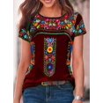 thumbnail image 2 of Camiseta Étnica Con Estampado Floral, Camiseta De Verano De Manga Corta Con Cuello Redondo Bohemio, Ropa De Mujer, 2 of 4