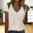 thumbnail image 5 of GUACER Short Sleeve Shirts for Women Casual V Neck Color Block Shoulder Tee Tops Loose Fit Summer Blouses, 5 of 6