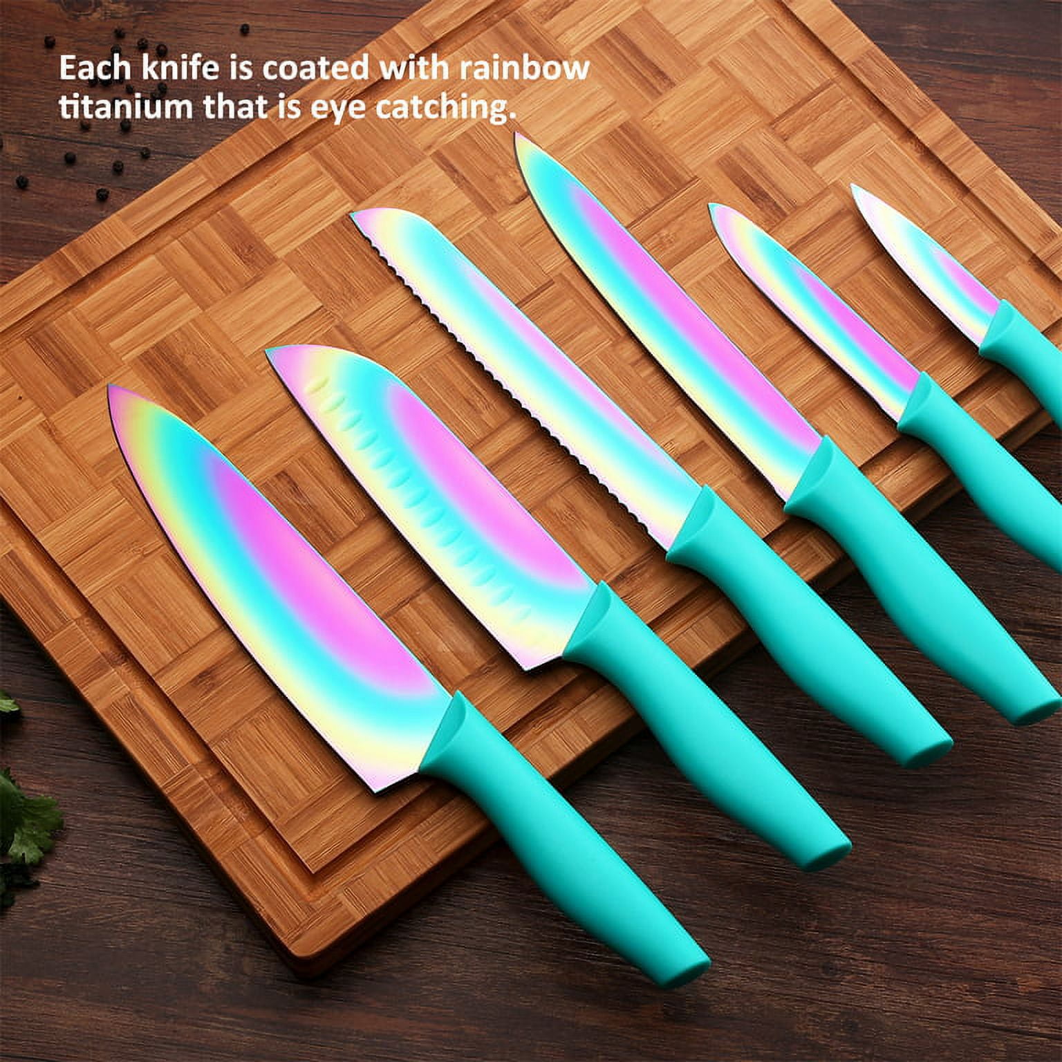 Stainless Steel Kitchen Knives 7 Piece Set Sharp Colorful Blade ABS+TPR  Handle Knife Meat Fish Fruit Chopping Block Accessories