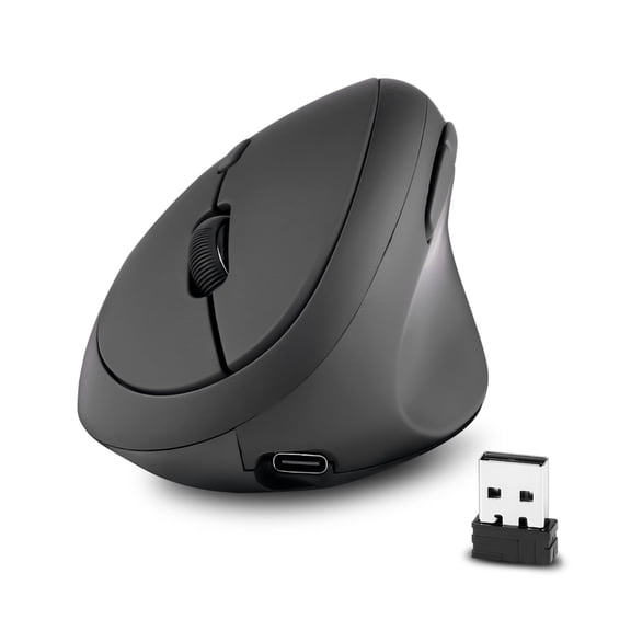Perixx PERIMICE-719R Wireless 2.4G Rechargeable Ergonomic Mouse - Duo Wired and Wireless Charging Feature - Black