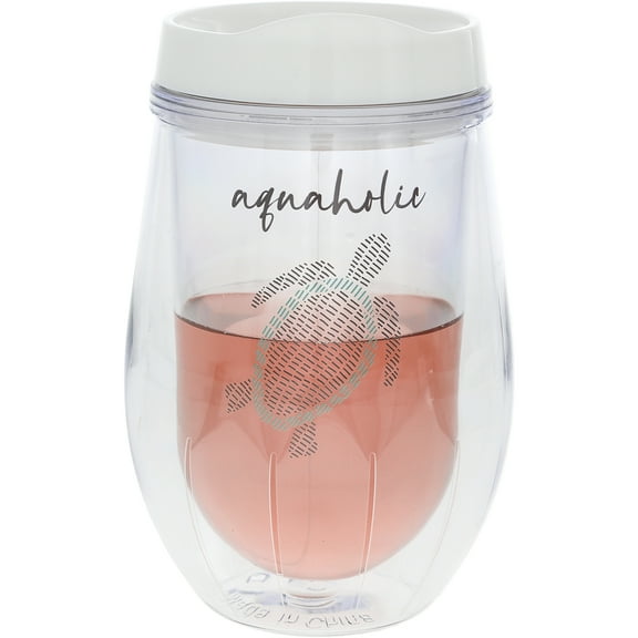 Pavilion Gift Company - Aquaholic - 12 oz Acrylic Stemless Wine Glass with Lid