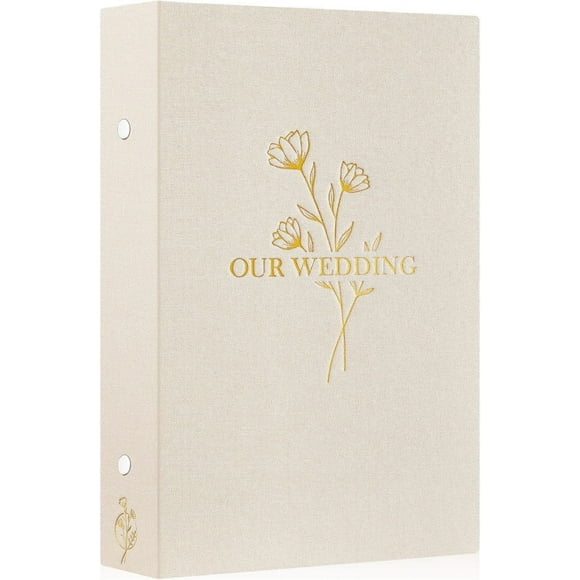 shiyou-Wedding Photo Album 4x6 300 Pocket Photos Slip in, Linen Cover Large Capacity Newlywed Marriage Album Hold 300 Horizontal Photos (Flower, Beige)