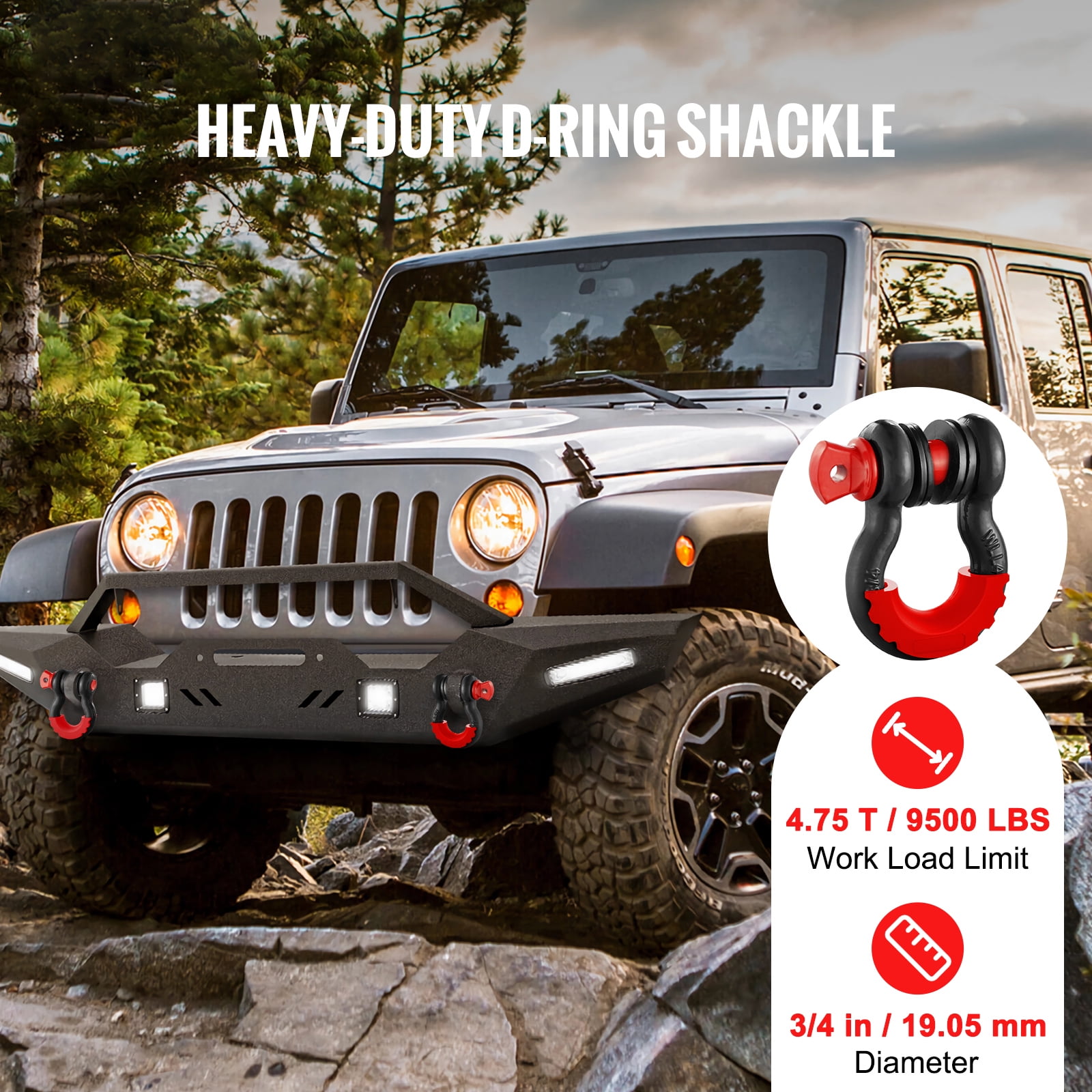 KFFKFF 3/4" D-Ring Shackle, 2-Pack, Alloy Steel, 62832 lbs (28.5 Ton) Break Strength, 7/8" Screw Pin, Includes Isolators & Washers, Durable Recovery Gear for Off Road Vehicles, Jeep, Truck - Black