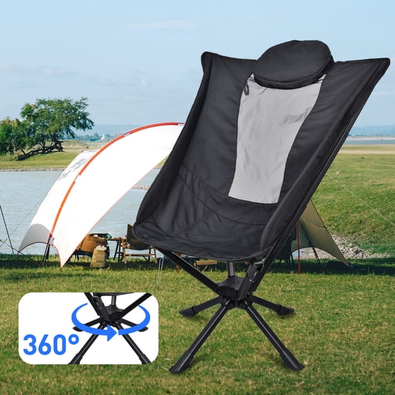 MPOW 360° Swivel Camping Chair with High Back & Headrest – Portable Folding Outdoor Chair, 330 lbs, Carry Bag Included