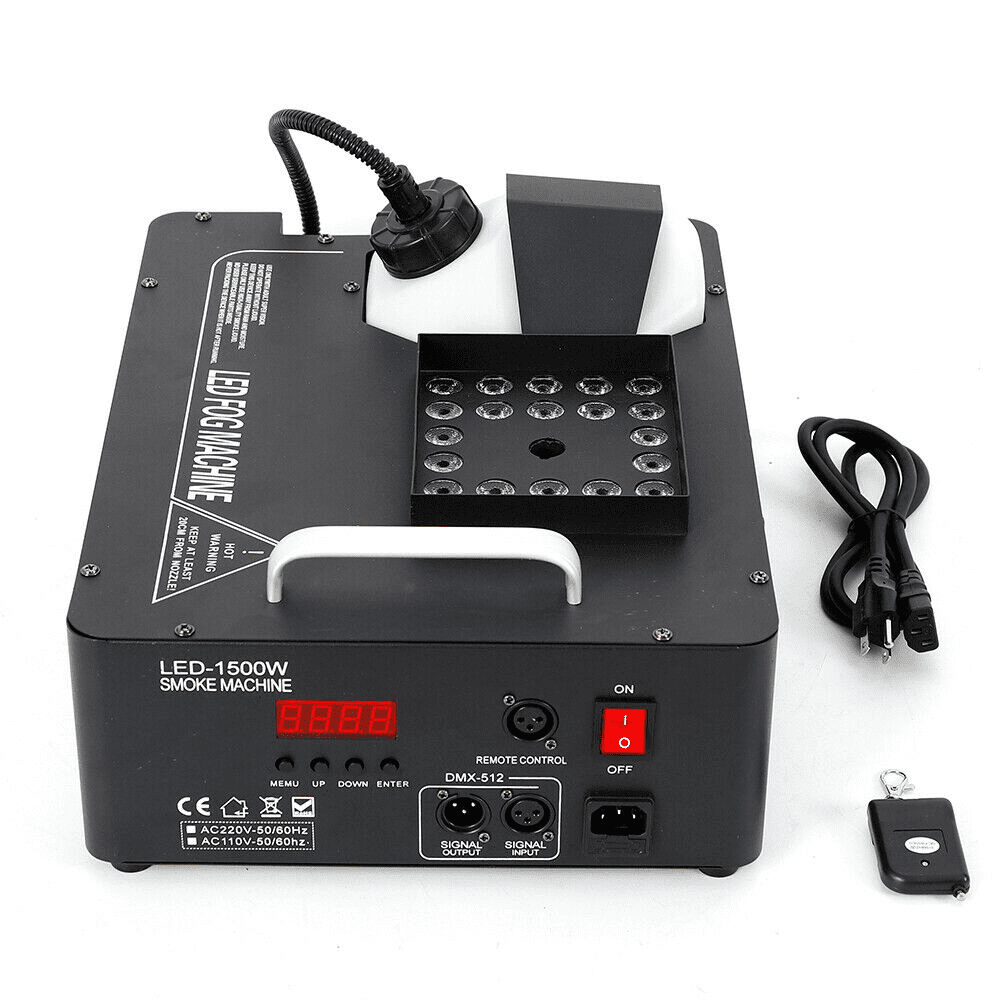 Anqidi 1500W Smoke Fog Machine RGB 3 in1 24 LED DMX Vertical Spray Stage Light Fogger w/Wireless Remote for Disco Wedding Party