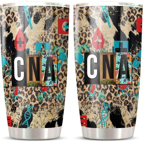 CNA Tumbler 20 Oz with Lid, Nurse Tumbler Isulated Stainless Steel, CNA Week Gifts Coffee Mug, Nurse Gifts for Women Coffee, CNA Icons Cowhide Themos