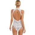 thumbnail image 3 of YIZYIF Womens Latin Dance Leotard All Shiny Sequins Tassels Bodysuit Sleeveless Backless Latin Jazz Dancewear White XL, 3 of 7