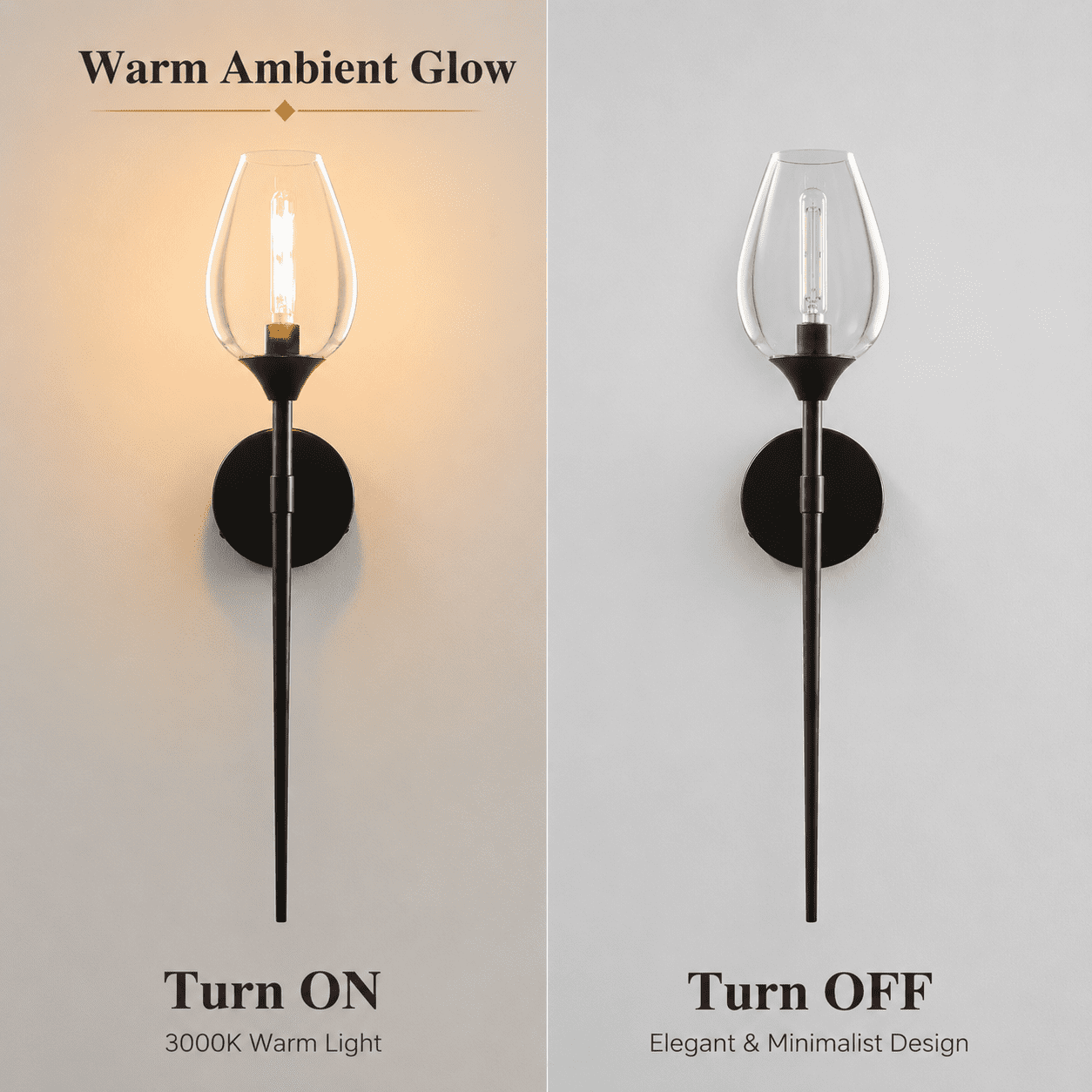 Laybasic 23.8" Modern Glass Wall Sconce Set of 2 with E14 LED Bulb Included, Elegant Wine Glass Shade Bathroom Vanity Light, Black Finish Decorative Wall Lamp for Bedroom Living Room Hallway Mirror