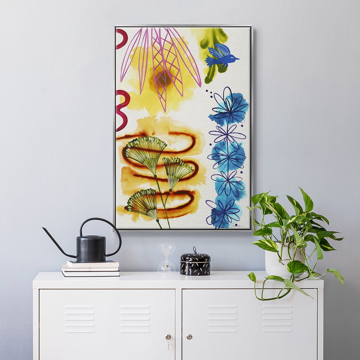 Flower Power I Framed Premium Gallery Wrapped Canvas - Ready to Hang - 27 x 41 - Silver Floating Frame