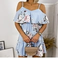 thumbnail image 4 of Babysbule Womens Dresses Womens Summer Casual Print Ruffle Blouse Short Sleeve Sling Loose Dress, 4 of 6