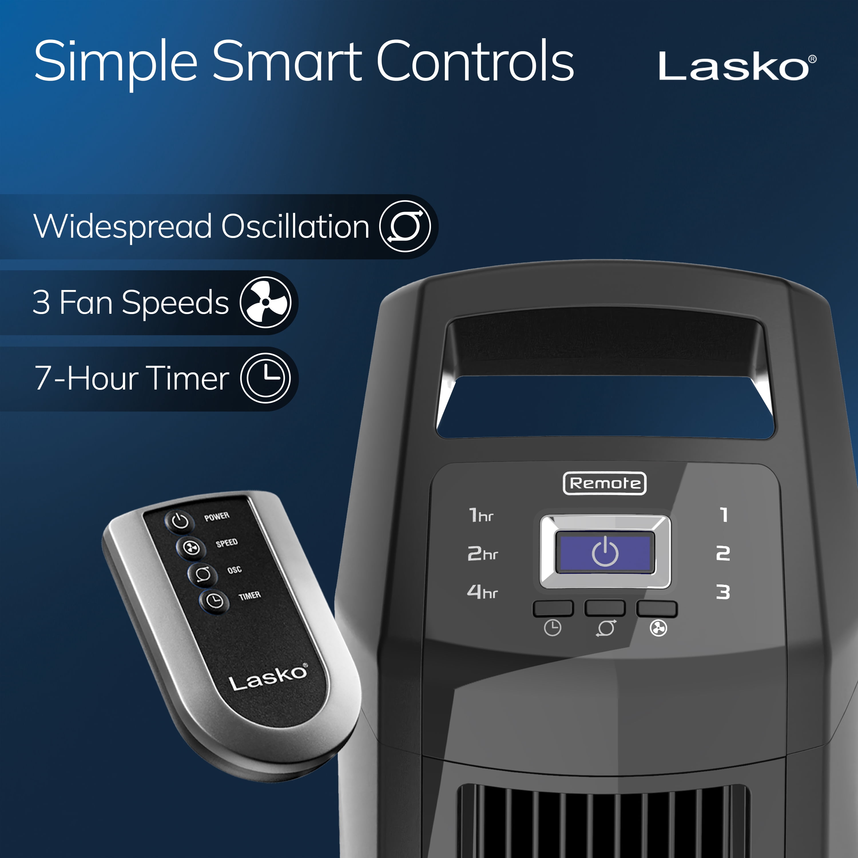 Lasko 3-Speed Remote Controlled Oscillating High Velocity Tower Fan, U35122