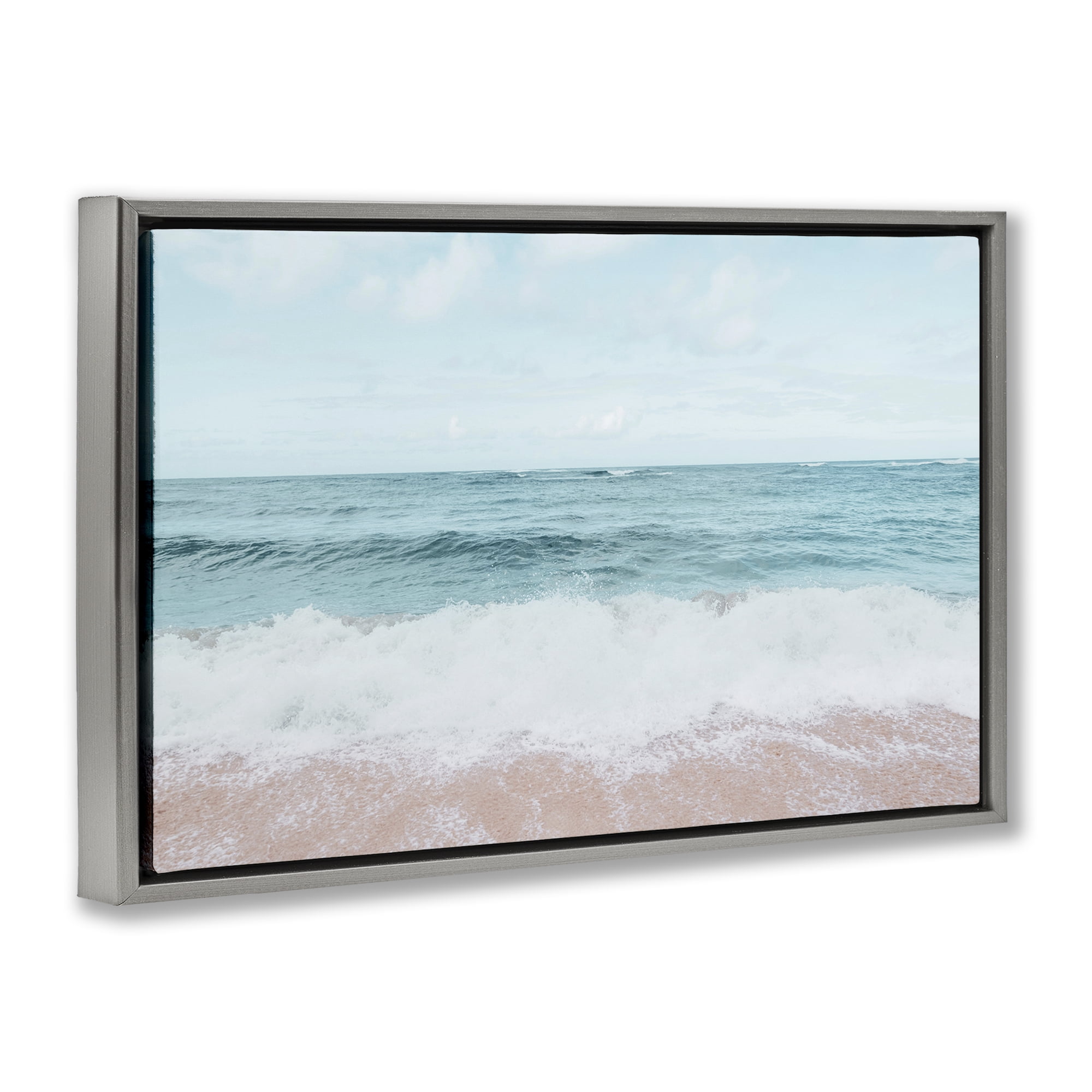 Stupell Industries Centric Beach Foam Nautical & Beach Photography Gray Floater Framed Canvas Art Print Wall Art, 31 x 21