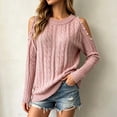 thumbnail image 2 of QIYAGBSA Women's Cold Shoulder Sweater Crewneck Cable Knit Pearl Beaded Long Sleeve Sweater Tops Casual Fall Solid Relaxed Fit Pullover Top, 2 of 5