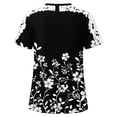 thumbnail image 4 of Camisas de Manga Corta para las Mujeres Impresión Cuello Redondo Suéter Encaje Blusa, Top Casual para el Hogar Y Diario, 4 of 9