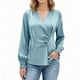 thumbnail image 2 of AUNVITO Women's Satin V-Neck Pleated Blouse with Elegant Design for Chic Style, 2 of 7