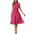 thumbnail image 1 of INSPIRE CHIC Robe en Mousseline pour Femme Sans Manches Taille Smockée Dorée Métallisée Star Robe de Soirée Rose Vif TP, 1 of 6