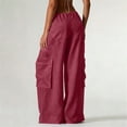 thumbnail image 4 of Admvng Womens Cargo Linen Pants Wide Leg Drawstring Waist Casual Summer with Pockets, 4 of 5