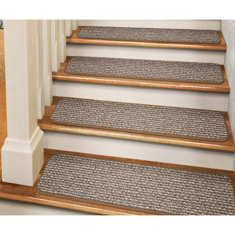 Set of 15 Adhesive Carpet Stair Treads - Praline Brown - 8 in. x 23.5 in.