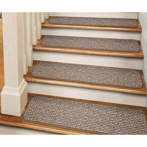 Set of 15 Adhesive Carpet Stair Treads Praline Brown 9 In. X 36 In