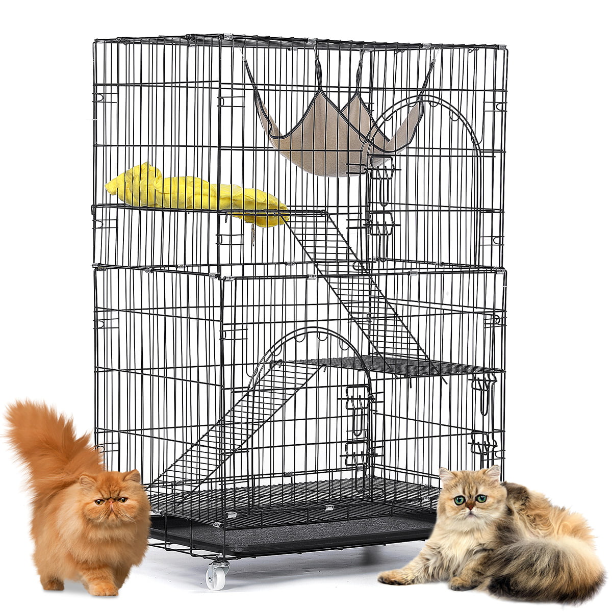 Folding Pet Cat Cage Home Portable 3-Tier Pet Cage Playpen with Hammock for Kitten Cat Ferret White 
