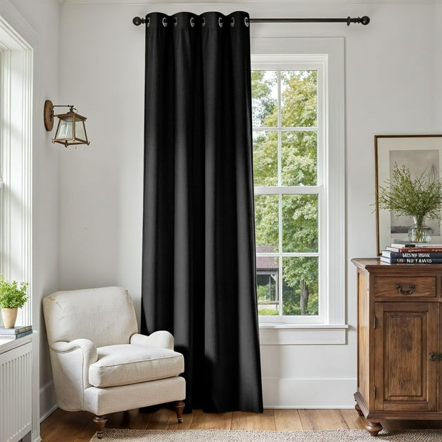 Cortina térmica texturizada de lino negro Jinchan 132x274 cm