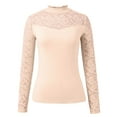 thumbnail image 6 of Telankuip Long Sleeve Lace Neck T Shirts for Women Casual Stretchy Solid Color Basic Tee Shirts 2025 Fashion Long Sleeve Thin Pullover Tops for Daily Wear Beige XXL, 6 of 8