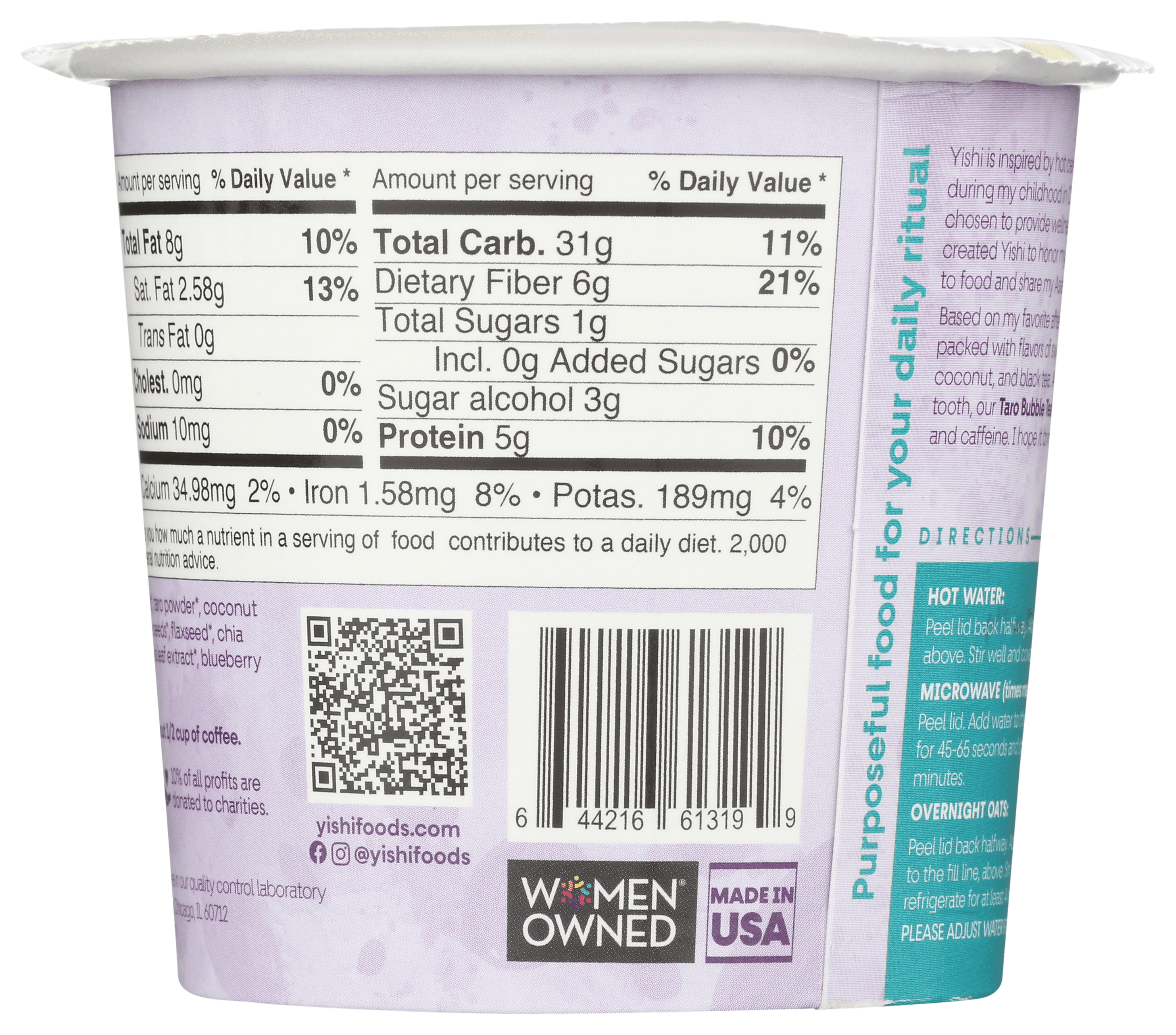 YISHI Taro Bubble Tea Instant Hot Oatmeal 1.76 oz
