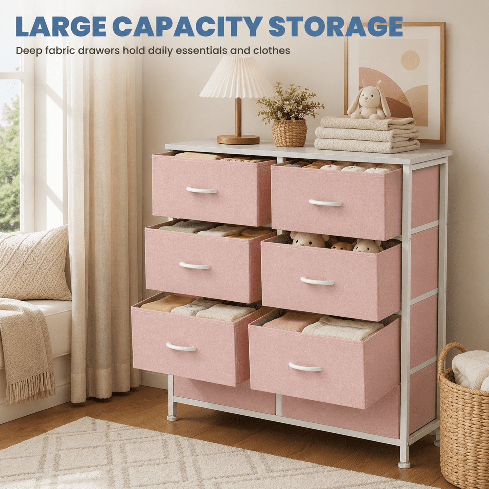Alvantor 7/8/9-Dresser, Dresser for Bedroom Organizer Storage, Fabric Storage Tower with Sturdy Steel Frame, Wooden Top & Easy Pull Fabric Bins, Dresser for Living Room Entryway Clothes Organization