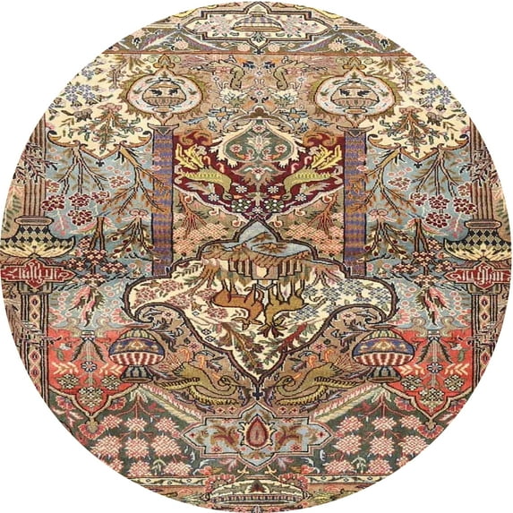 Ahgly Company Machine Washable Indoor Round Traditional Sienna Brown Area Rugs, 3' Round