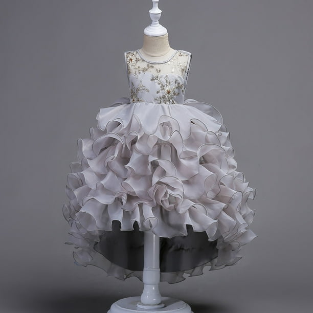 Vestido de actuación para niños, vestido de princesa de cola grande para niños, vestido de actuación hinchado con forma de pastel