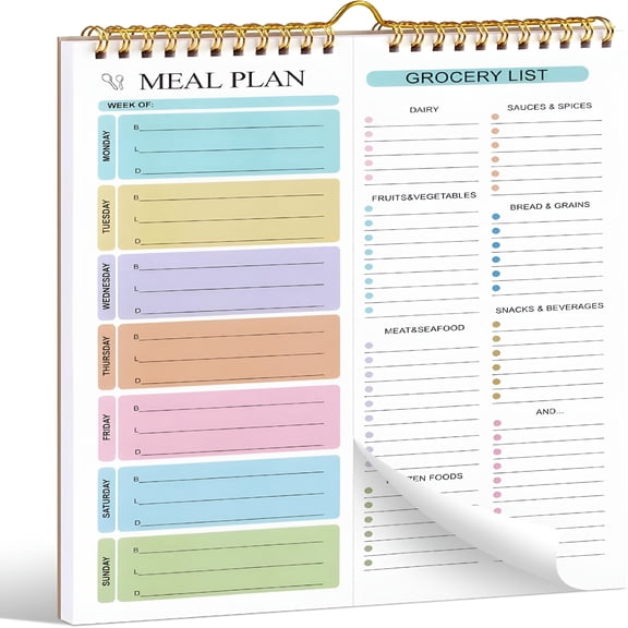 CCOCC Magnetic Weekly Meal Planner Notebook,Meal Planner,Weekly Meal Planner Notebook,8.5x11”, 50 Sheets Magnetic, Double Helix Meal Grocery List, Wall-Mountable Menu Planner for Daily Weekly Plan
