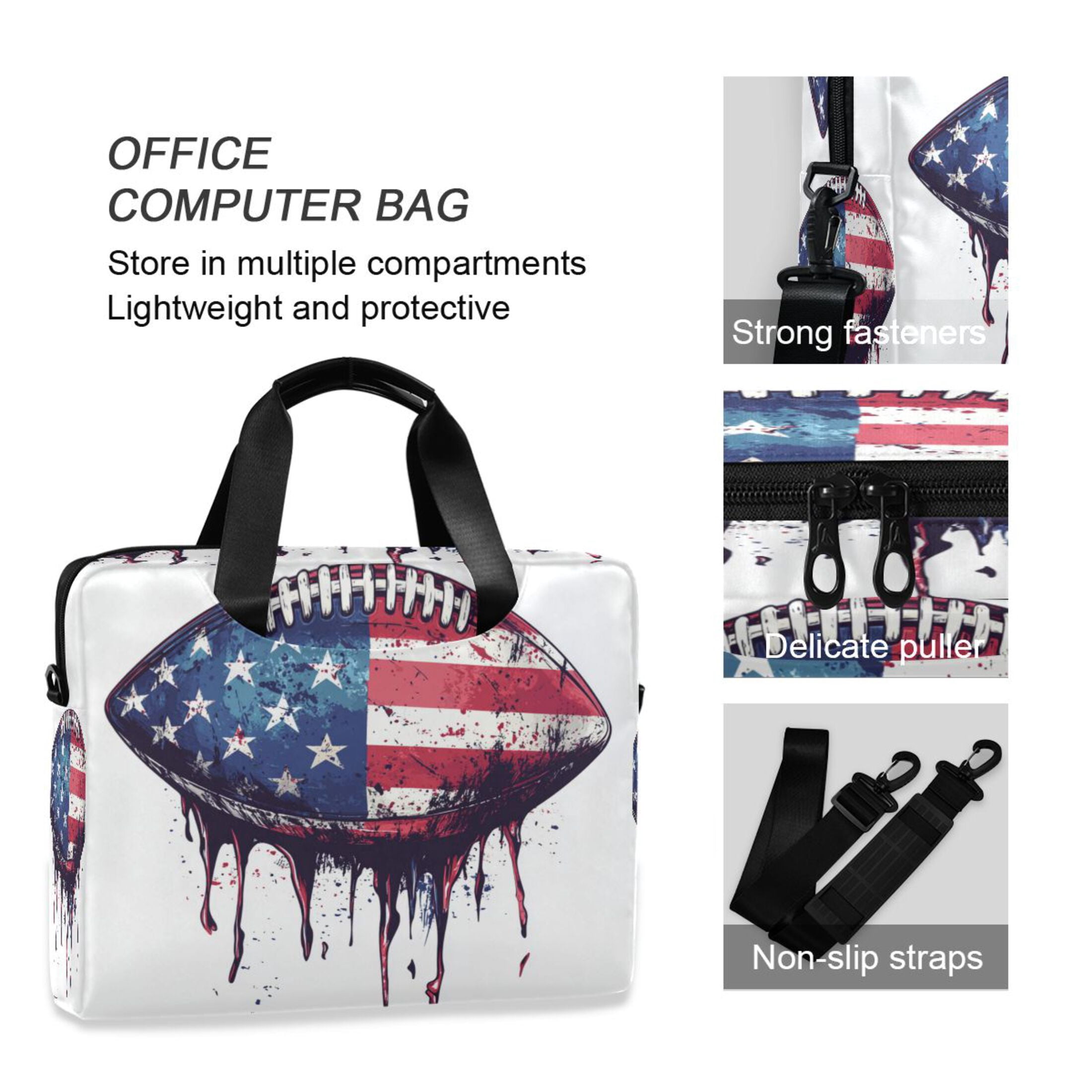 16" Laptop Tote Bag Laptop Sleeve Case Computer Briefcase for Work & Travel Football with An American Flag Design