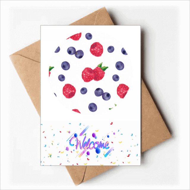 Blueberry Strawberry Fruit Illustration Pattern Welcome Back Greeting Cards Envelopes Blank