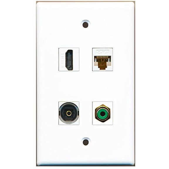 RiteAV - 1 Port HDMI 1 Port RCA Green 1 Port Toslink 1 Port Cat6 Ethernet White Wall Plate