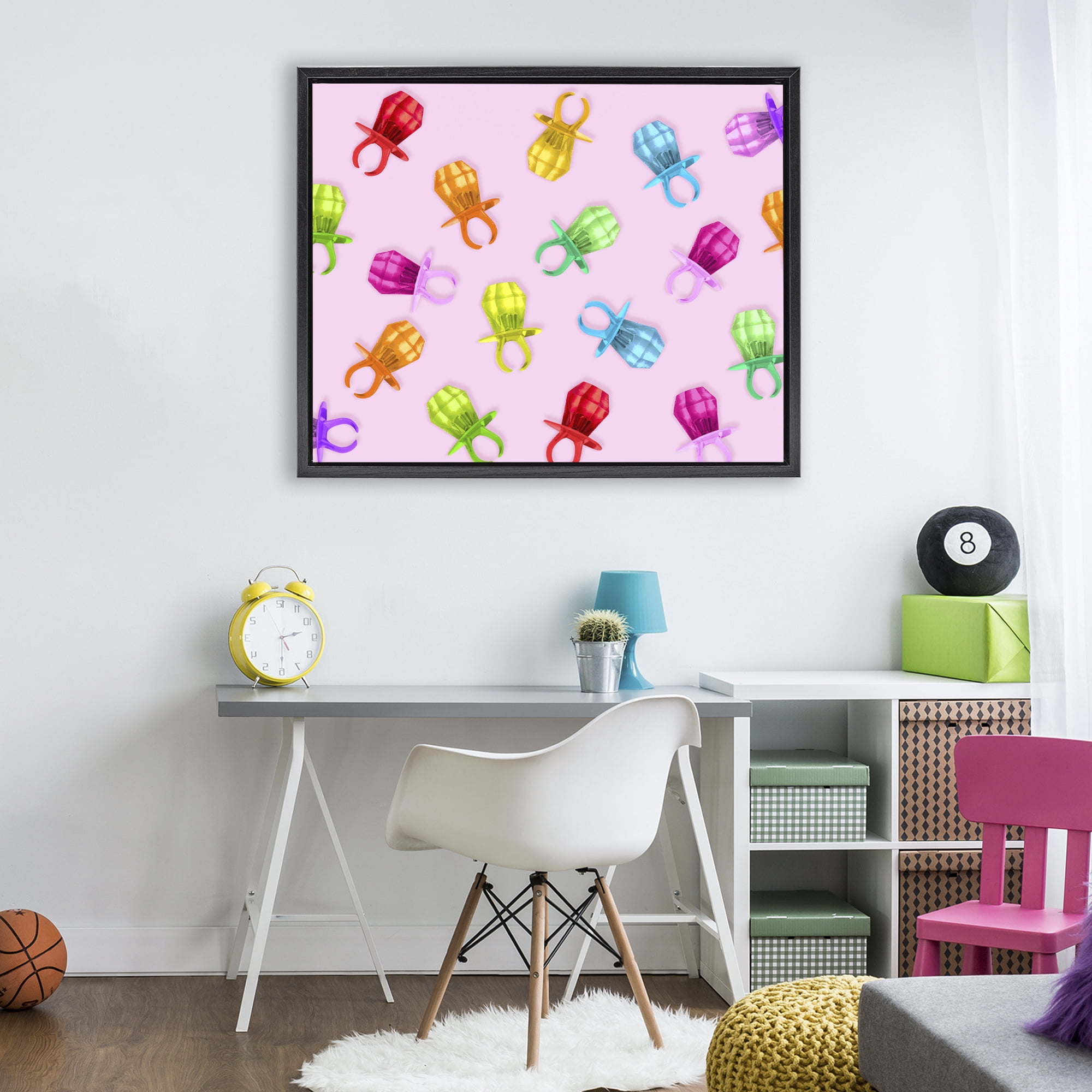 Stupell Industries Candy Gem Ring Party Pattern Black Framed Floater Canvas Wall Art, design by LISH Creative