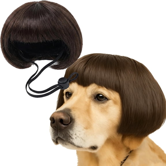 Dog Wig Adjustable Elastic Band Trimmable Human-Style Hair Wig for Halloween Parties Photoshoots & Pet Cosplay
