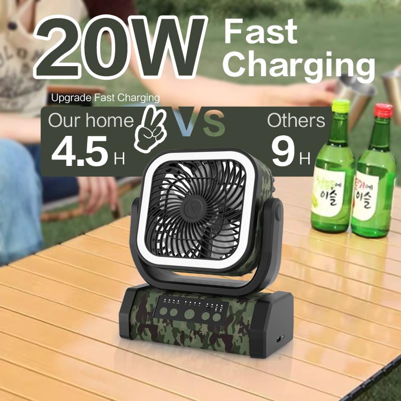 2025 Upgraded 30000mAh Camping Fan，Portable Rechargeable Fan with LED Lights and 270° Rotating Shaft, Remote Control Oscillating Table Fan for Tenting Trips and Family Multi-Purpose Outdoor
