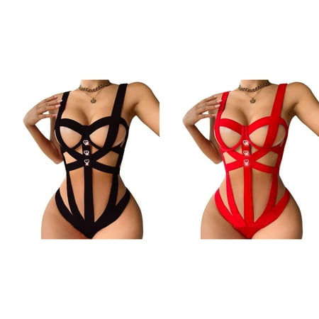 2-Pack Lingerie Set With Hollowed Out Bra Neck Collar And Weave Belt For Women Lingerie Tops for Women Lace Valentines Day Lingerie Womens Daddy Lingerie Nighties for Women Push up