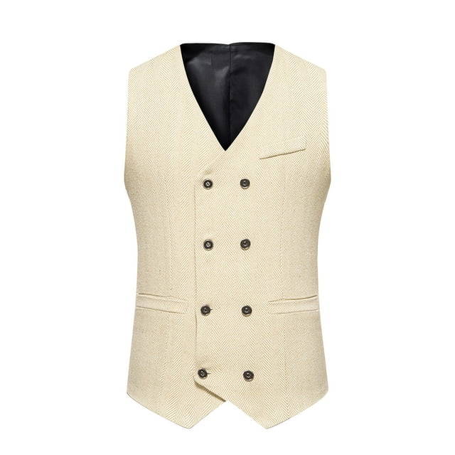 Men Solid Fashion Retro Have Pockets Double-Breasted V-Neck Vest Tops Blouse