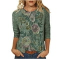 thumbnail image 2 of Fall !The Cozy Rose 3/4 Sleeve Shirts for Women Plus Size Ladies' Fashion Printed Round Neck Three Quarter Sleeve 3/4 Sleeve T-Shirt Loose Green L, 2 of 5